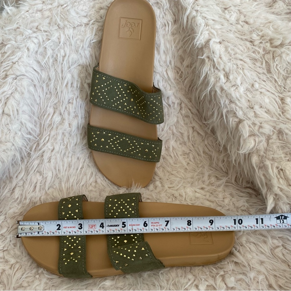 NWOT REEF  Cushion Vista Studded Slide Sandals Olive Green Gold Studs Size 7 - Picture 5 of 9